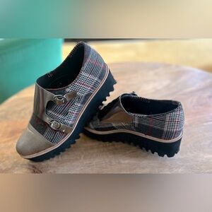 ALL BLACK plaid and gold loafers